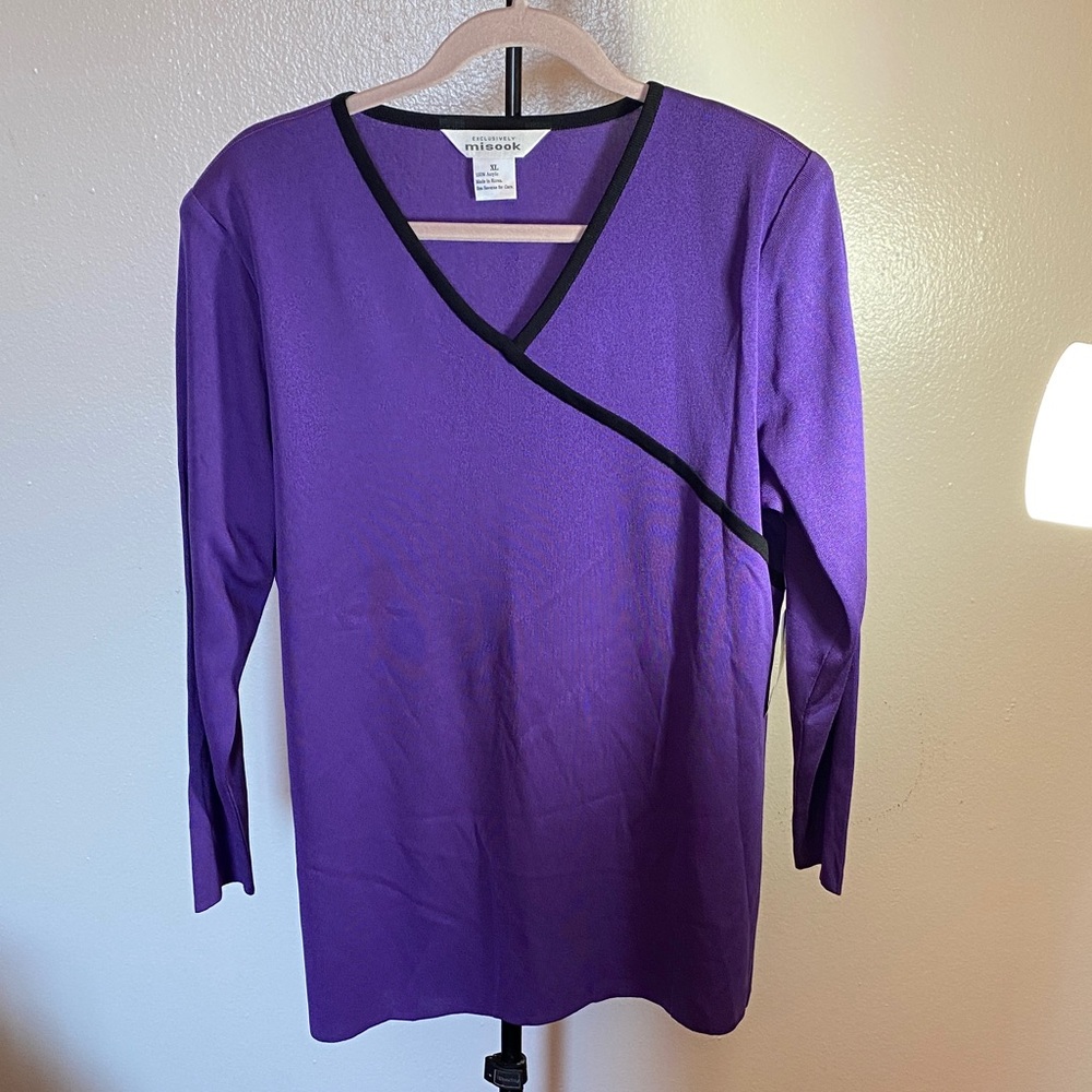 Misook Purple Long Sleeve V-Neck Top